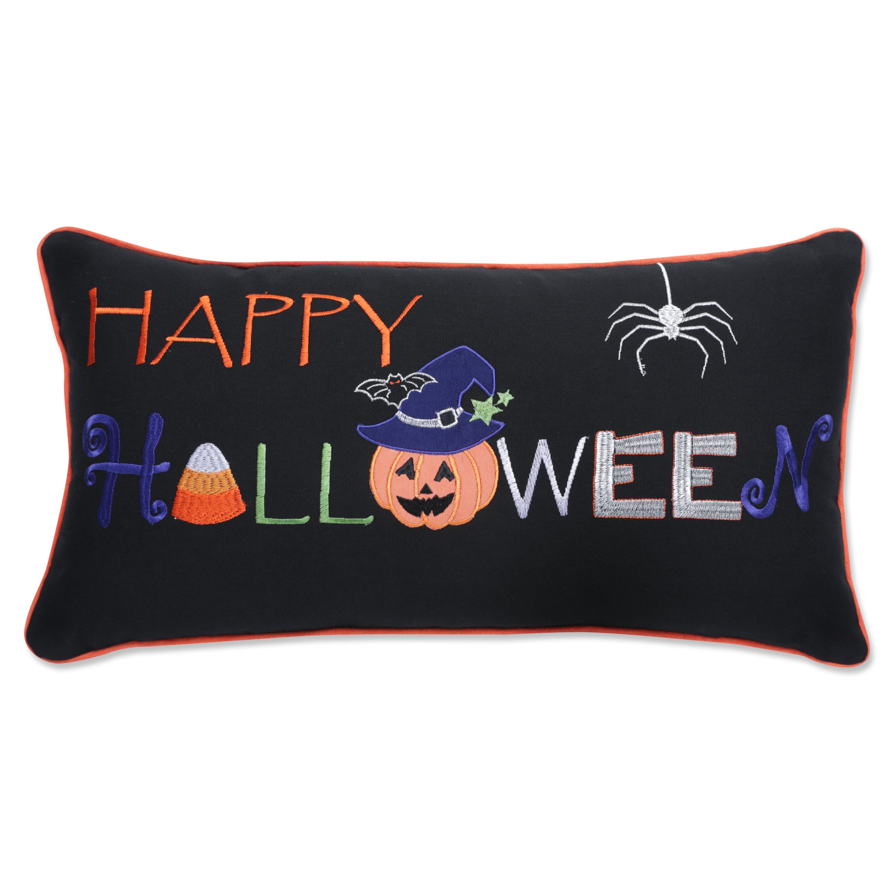 Happy Halloween Black Rectangular Throw Pillow