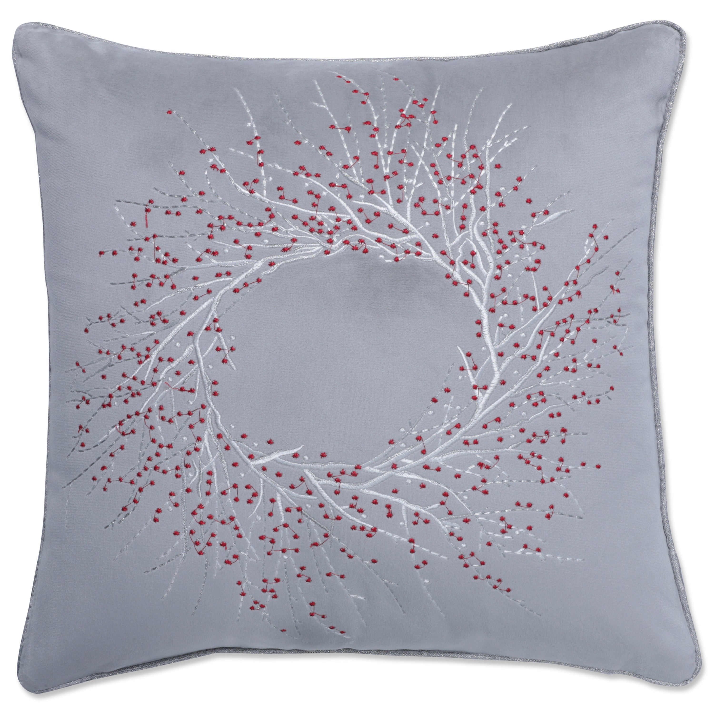 Indoor Velvet Christmas Wreath Gray 17-inch Throw Pillow
