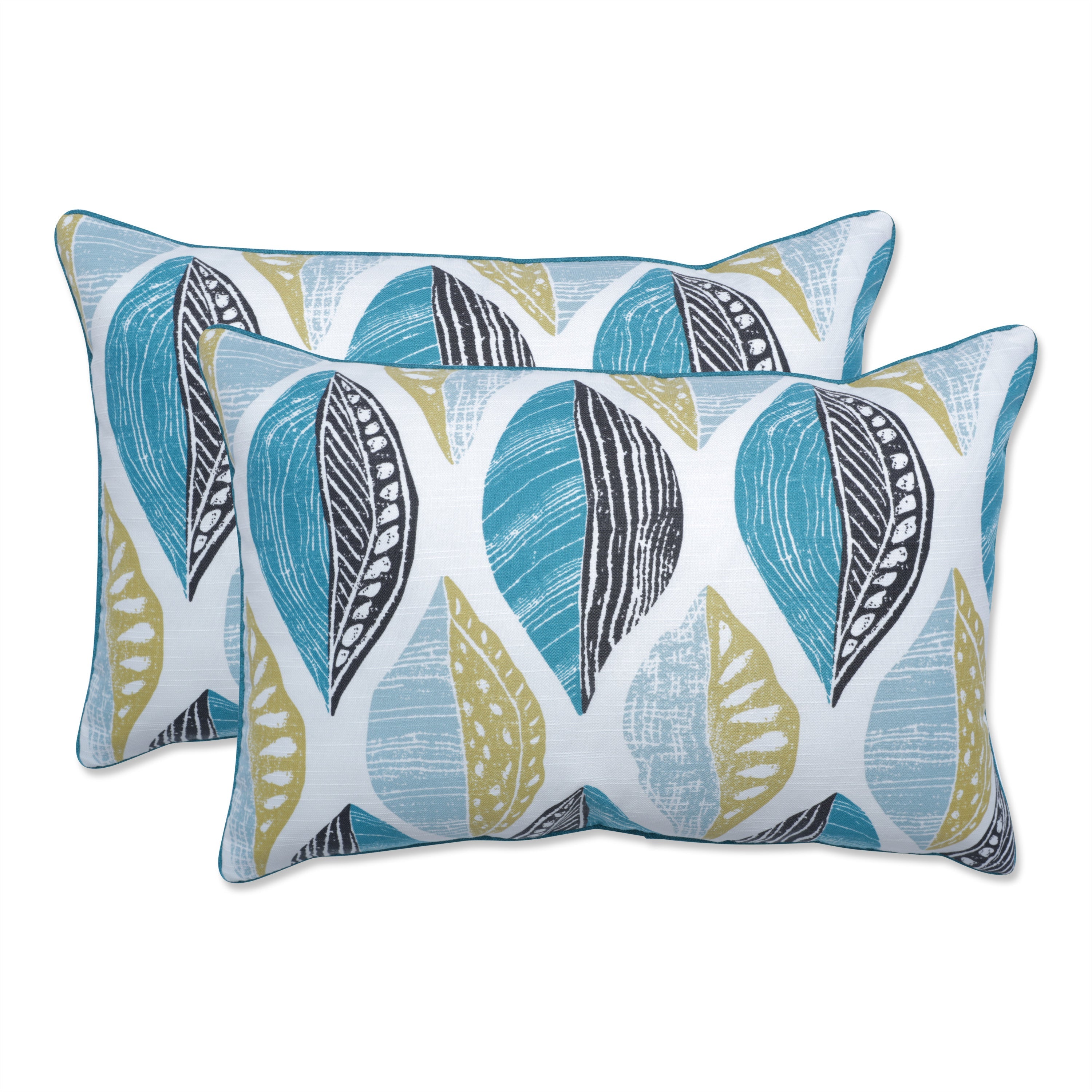 Leaf Block Teal/Citron Over-Sized Rectangular Throw Pillow (Set Of 2)