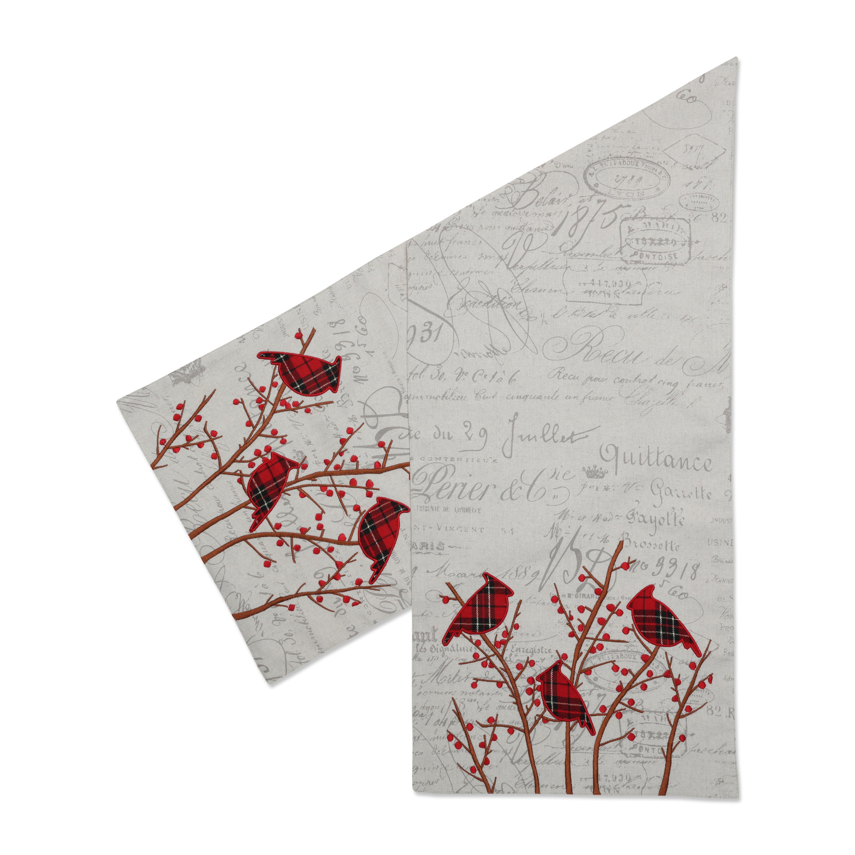 Indoor Christmas Embroidered Birds Red Plaid Cardinal 72-inch Table Runner