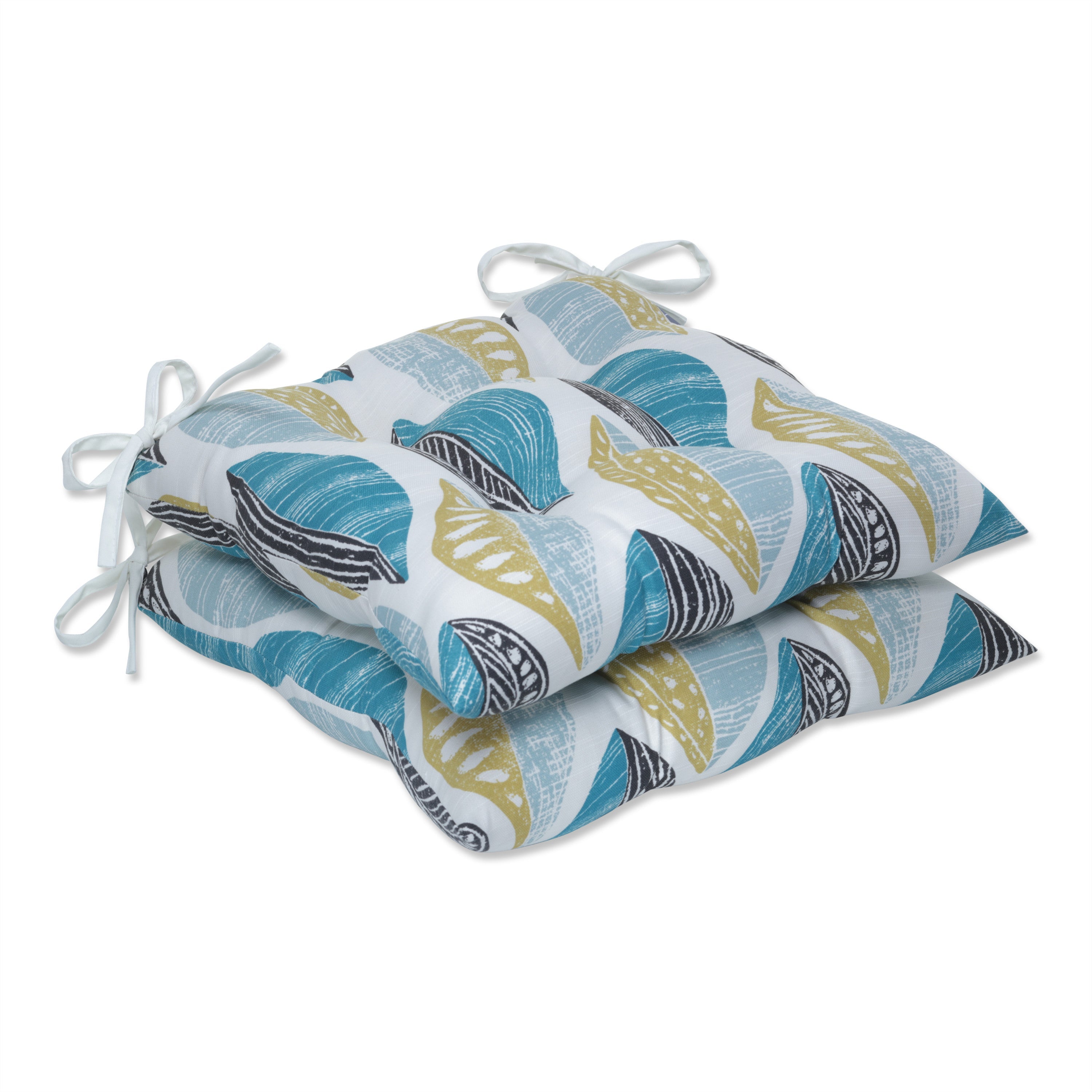 Leaf Block Teal/Citron Tufted Seat Cushions