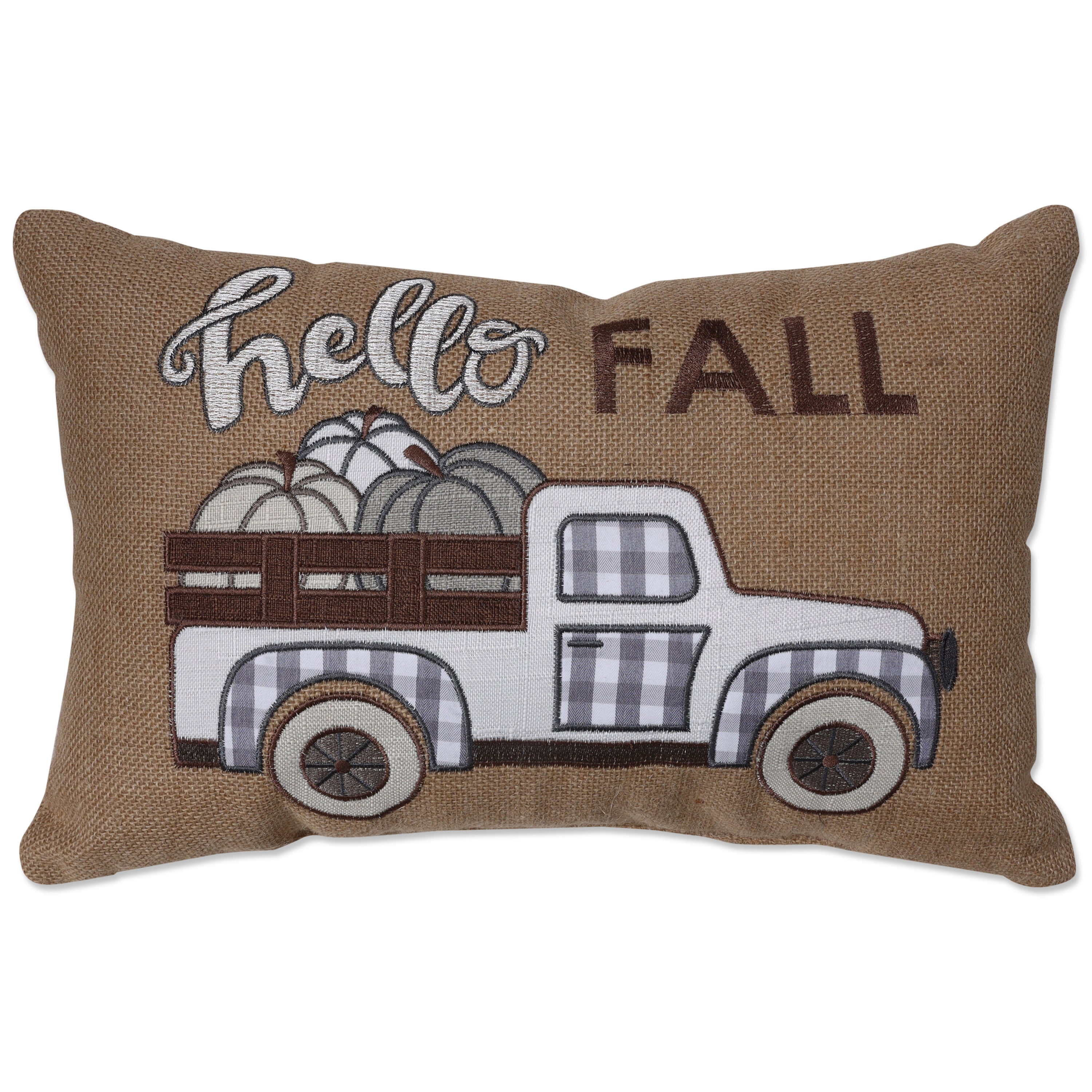 Indoor Harvest Hello Fall Natural Check Rectangular Throw Pillow