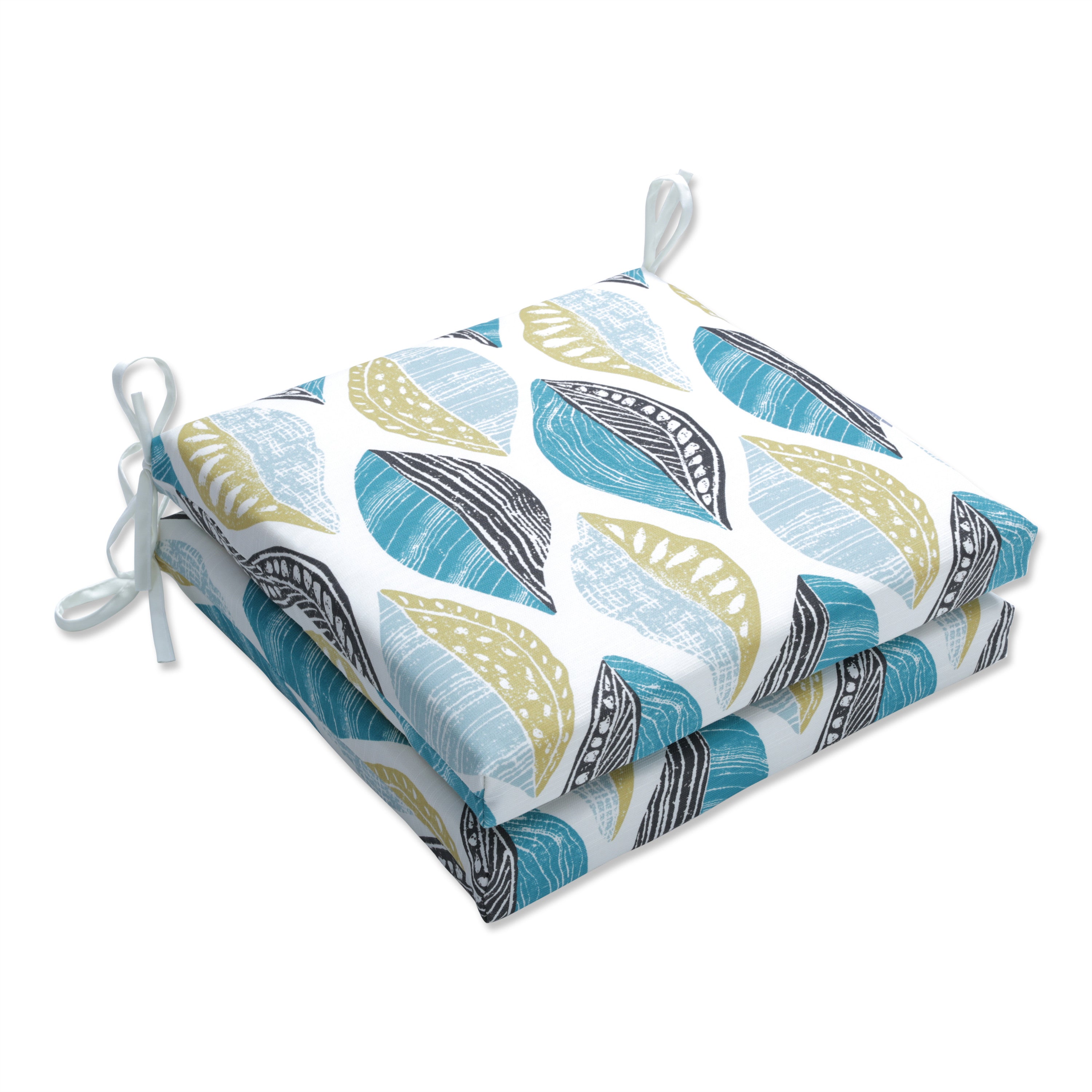 Leaf Block Teal/Citron Squared Corners Seat Cushion 20X20X3 (Set Of 2)