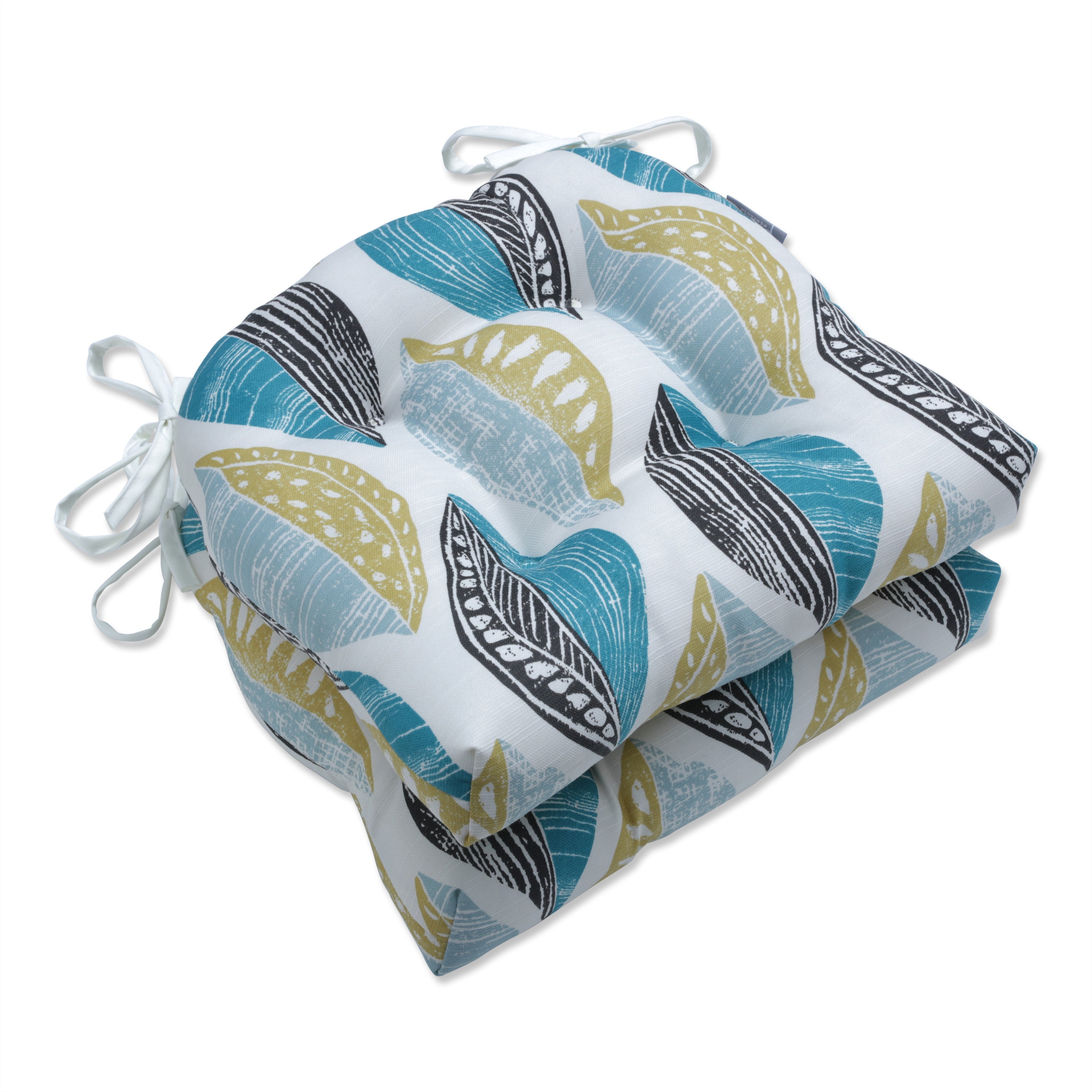 Leaf Block Teal/Citron Deluxe Tufted Chairpad (Set of 2)